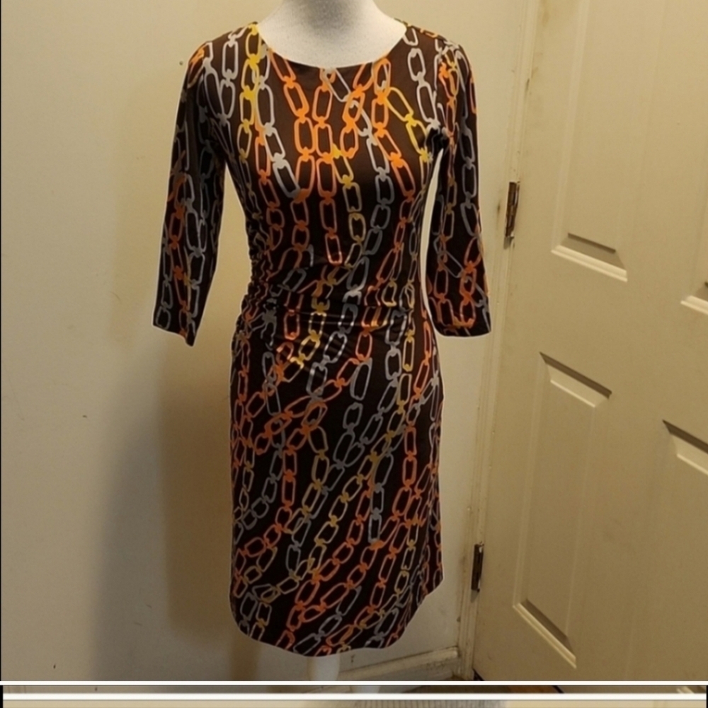 J. McLaughlin midi sheath dress chain pattern strechy career Catalina cloth - Picture 2 of 8